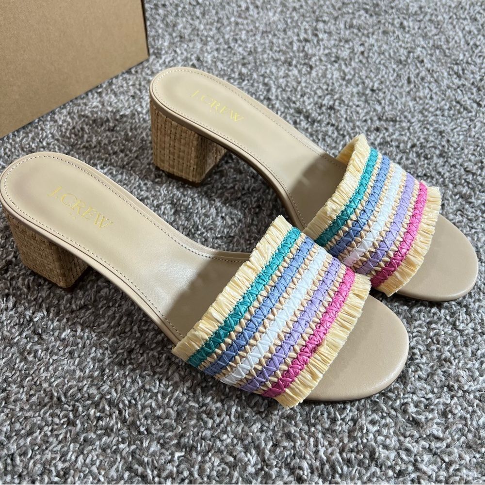 New with box - J.Crew Woven mule heels in Rainbow Raffia | Size 8.5 - Picture 2 of 8